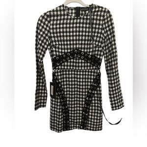PLT NWT checked lace detail bodycon dress
